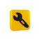Black Wrench spanner icon isolated on transparent background. Spanner repair tool. Service tool symbol. Yellow square