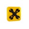 Black Wrench spanner icon isolated on transparent background. Spanner repair tool. Service tool symbol. Yellow square