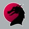 Black wyvern on the rising sun as sticker for design websites, applications, clothes or social network communication.