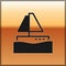 Black Yacht sailboat or sailing ship icon isolated on gold background. Sail boat marine cruise travel. Vector