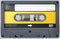 Black and yellow audio cassette with sticker and label