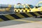 Black and yellow barrier tape at the airport