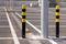 Black and yellow bollards in the great parking lot