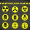 Black and yellow Chemical weapon on circle sign vector set design