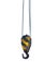 Black and yellow cranes hooks hanging on steel ropes isolated