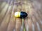 Black and yellow earphone with brown background , fantastic macro desktop image