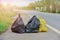 Black and yellow garbage bag waste