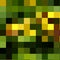 Black, yellow, green pixel squares pattern in varying shades, roughly making the shape of a sunflower.