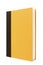 Black and yellow hardback book, standing upright, vertical, copy space, front cover