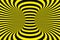 Black and yellow police spiral tunnel. Striped twisted hypnotic optical illusion. Warning safety background. 3D render.
