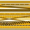 Black and yellow police stripe border, construction, danger caution seamless tapes vector set