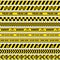 Black and yellow police stripe border, construction, danger caution seamless tapes vector set