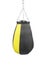 Black and yellow punching leather bag isolated on a white background. Boxing equipment