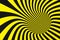 Black and yellow spiral tunnel from police ribbons. Striped twisted hypnotic optical illusion. Warning safety background.