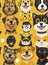 Black and yellow template with several dogs and cats