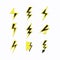 Black and yellow thunder sign and lightning bolt icons set on white
