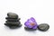 Black zen stones with bamboo en crocus on empty white background