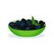 Blackberries and blueberries green bowl, organic healthy food vector Illustration on a white background