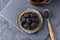 Blackberries in plate and spoon healthy snack