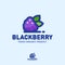 Blackberry logo. Ripe berries with leaves and letters. Emblem of health products on a light background.