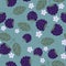 Blackberry seamless pattern. Blackberries with leaves and flowers on shabby background. Original simple flat illustration.
