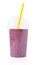 Blackberry smoothie in plastic transparent cup