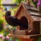 Blackbird visits garden feeder