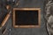 Blackboard and bakery utensils on a Concrete background, Free space for your text