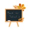 Blackboard, Chalk And Fallen Leaves, Set Of School And Education Related Objects In Colorful Cartoon Style