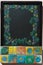 BlackBoard with Copy Space, Floral Decoration and Colorful Traditional Ceramics, Portuguese Style