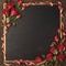 Blackboard enhanced by elegant red roses and delicate heart ribbon