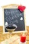Blackboard with hearts and a wine glass