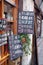 Blackboard with offerings of a store in the streets along the Grand Canal, ancient town of Yuehe in Jiaxing, Ch