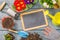 Blackboard on a plant table