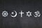 Blackboard with the symbols of the five most important religions