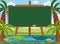 Blackboard template design with two crocodile swimming in the river