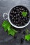 Blackcurrant berries with leaves, black currant