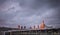 Blackfriars overground station with St Paul Cathedral at dusk