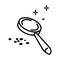 Blackheads or acne and magnifying glass isolated line icon