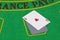 Blackjack Ace of hearts over on card table winning hand business concept