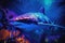 Blacklight Painting of a shark in the Ocean created with generative AI technology