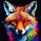 Blacklight painting-style fox, fox pop art illustration