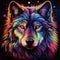 Blacklight painting-style Wolf,Wolf pop art illustration