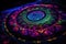 blacklight-reactive mandala with intricate and vibrant patterns