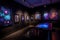 blacklight and uv-reactive art on display in gallery, surrounded by other works of art