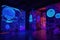 blacklight and uv-reactive art installation, with the artwork glowing in the dark