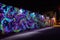 blacklight and uv-reactive mural of graffiti art in urban setting