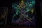 blacklight and uv-reactive painting of mysterious forest creature
