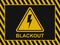 Blackout banner. Power outage warning background. Blackout icon and sign on a black and yellow vector background.