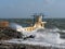 Blackrock public diving board at storm, high tide,